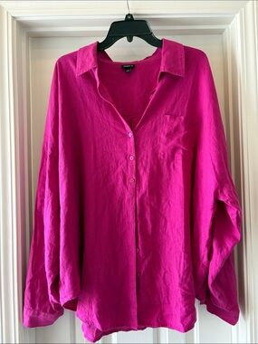Torrid Size 1 Fuchsia Pink Button Front Blouse Plus Size Flowy Long Sleeve Top